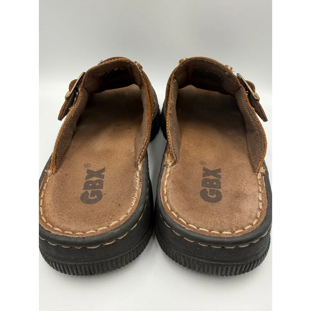 GBX Havana Men‎ Size 9 Brown Leather Slide Sandals Buckle Casual Comfort Shoes